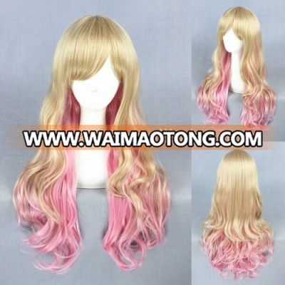 High Quality 65cm Long Wave Pink&Bllond Mixed Synthetic Anime Lolita Wig Cosplay Lolita Hair Wig Party Wig