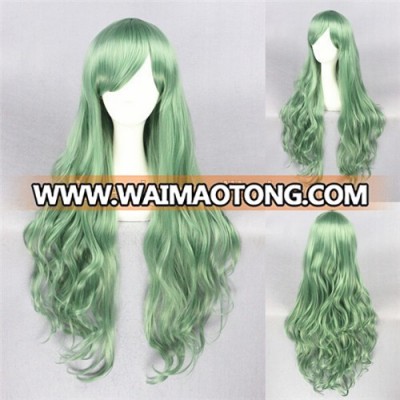 High Quality 80cm Long Curly Green Synthetic Anime Lolita Wig Cosplay Costume Fashion Hair Wig Party Wig