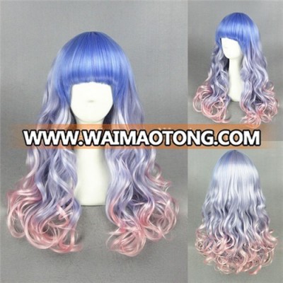 High Quality 70cm Long Wave Color Mixed Synthetic Anime Lolita Wig Cosplay Lolita Hair Wig Party Wig