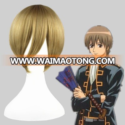 High Quality 35cm Short Straight Gin Tama-Okita Sougo Blond Synthetic Anime Wig Cosplay Costume Hair Wig Party Wig