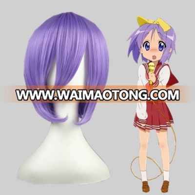 High Quality 35cm Short Straight Lucky Star Hiiragi Tsukasa Light Purple Wigs Cosplay Synthetic Anime Cosplay Costume Hair Wigs