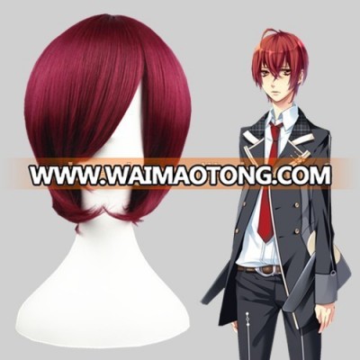 High Quality 35cm Short Straight Starry Sky-Yoh Tomoe Wine Red Synthetic Anime Wig Cosplay Costume Hair Wig Party Wig