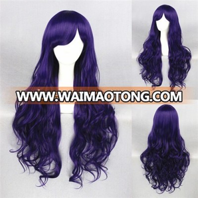 High Quality 80cm Long Curly Dark Purple Synthetic Anime Lolita Wig