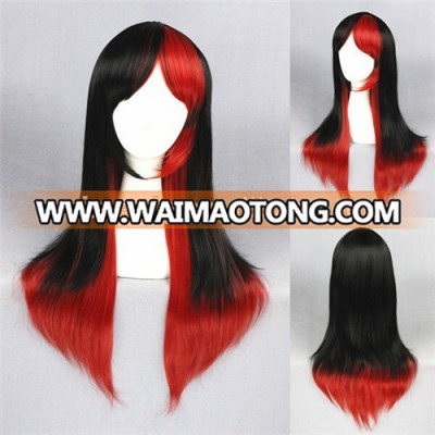 High Quality 65cm Long Straight Black&Red Mixed Synthetic Anime Lolita Wig Cosplay Costume Fashion Hair Wig Party Wig