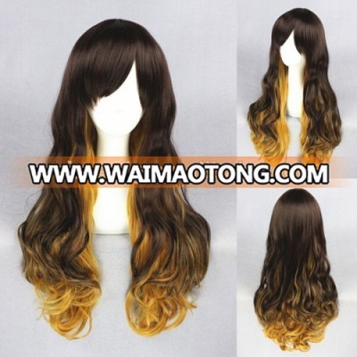 High Quality 65cm Medium Long Wave Dark Brown&Blonde Color Mixed Lolita Wig Synthetic Anime Wig Cosplay Hair Wig Party Wig