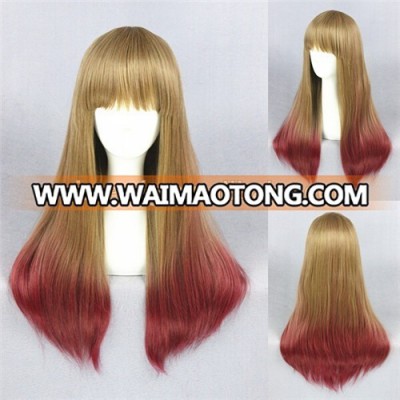 High Quality 60cm Long Straight Red Mixed Synthetic Anime Lolita Wig Cosplay Costume Fashion Hair Wig Party Wig