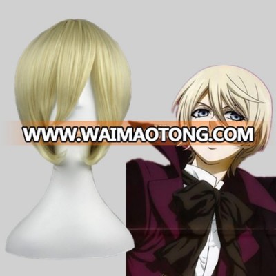 High Quality 35cm Short Straight Black Butler wig Alois Trancy Beige Synthetic Anime Wig Cosplay Costume Hair Wig Party Wig