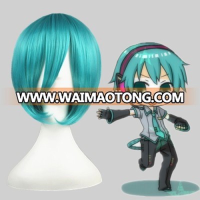 High Quality 35cm Short Straight VOCALOID Green Synthetic Hair Wig Anime Wig Cosplay Costume Party Wig