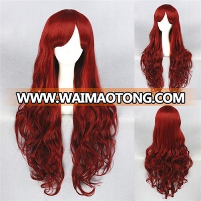 High Quality 80cm Long Curly Dark Red Synthetic Anime Lolita Wig Cosplay Costume Fashion Hair Wig Party Wig